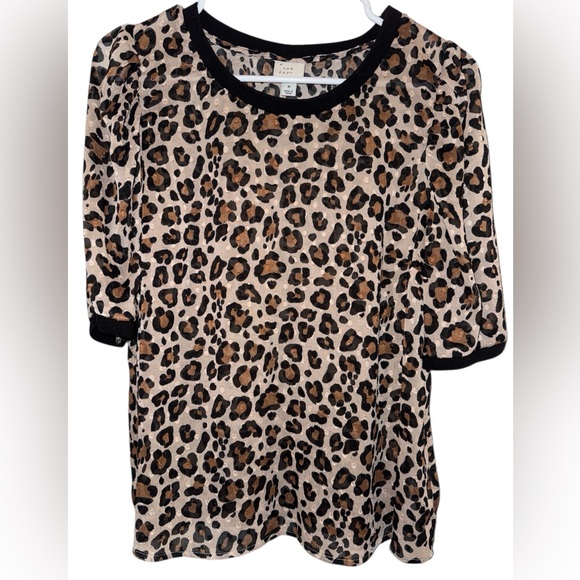 a new day Tops - A new day Leopard Print Short Sleeve Blouse, Size Medium